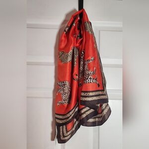 Cabi 100% Silk Red Leopard Print Square Scarf